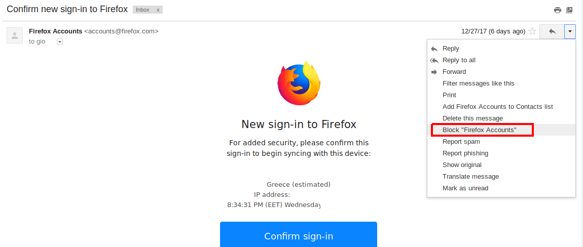 Gmail: μη αυτόματος αποκλεισμός διευθύνσεων email