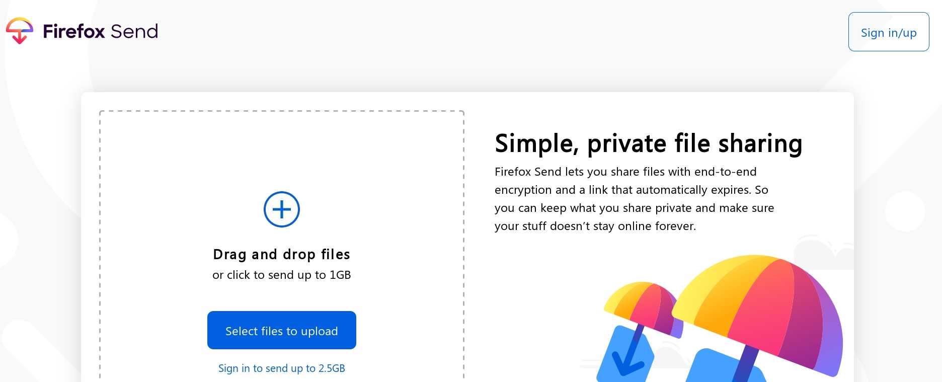Firefox Send δωρεάν, κρυπτογραφημένη υπηρεσία sharing